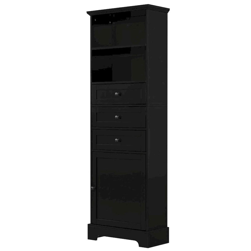 Tall Storage Cabinet with 3 Drawers, Adjustable Shelves & Door - MDF Waterproof Bathroom Organizer with Anti-Tipping Device for Multi-Room Use