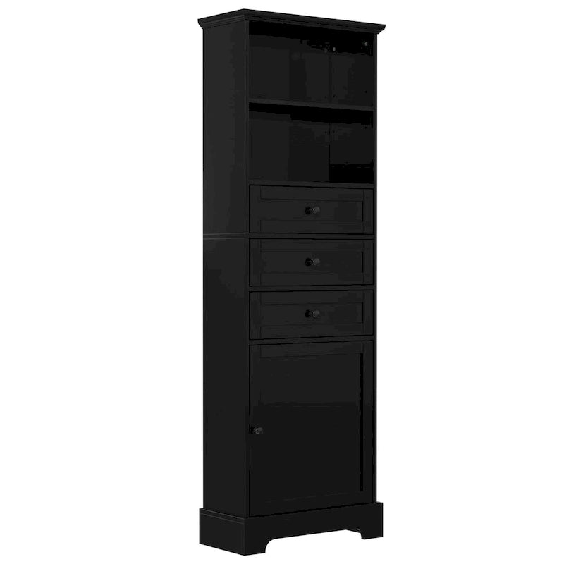 Tall Storage Cabinet with 3 Drawers, Adjustable Shelves & Door - MDF Waterproof Bathroom Organizer with Anti-Tipping Device for Multi-Room Use