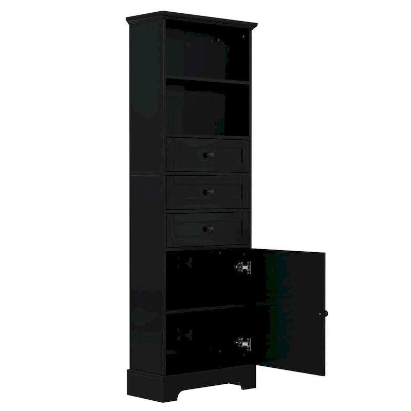Tall Storage Cabinet with 3 Drawers, Adjustable Shelves & Door - MDF Waterproof Bathroom Organizer with Anti-Tipping Device for Multi-Room Use