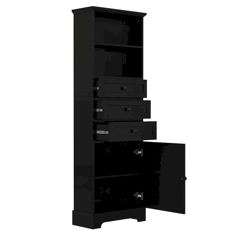 Tall Storage Cabinet with 3 Drawers, Adjustable Shelves & Door - MDF Waterproof Bathroom Organizer with Anti-Tipping Device for Multi-Room Use