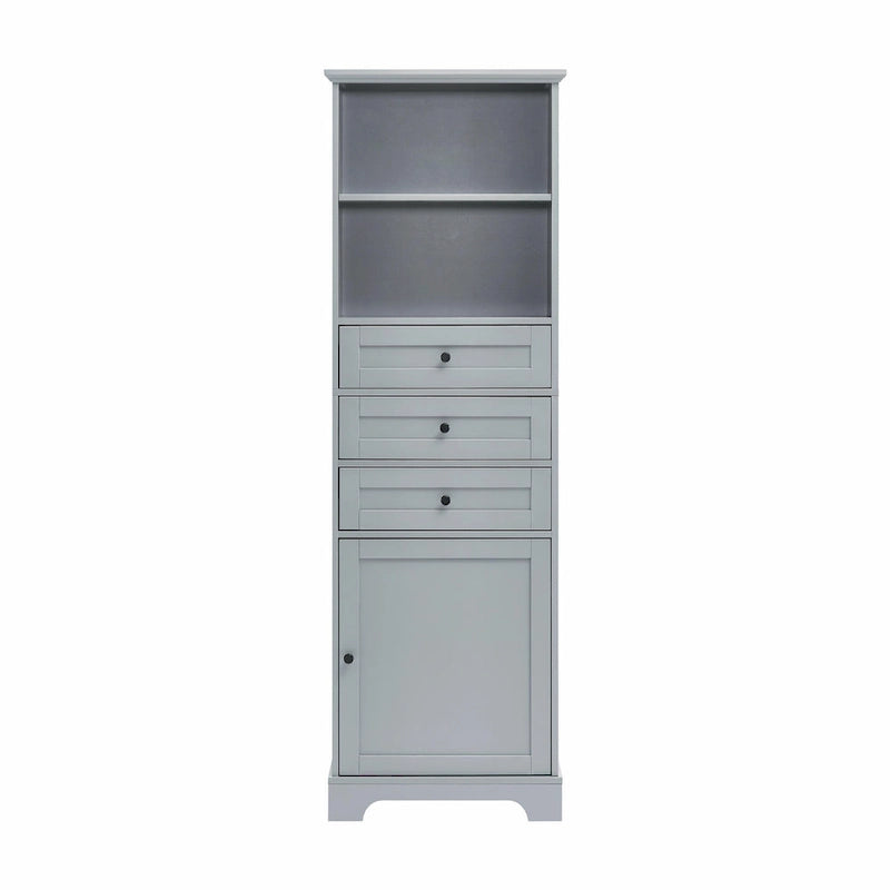 Tall Storage Cabinet with 3 Drawers, Adjustable Shelves & Door - MDF Waterproof Bathroom Organizer with Anti-Tipping Device for Multi-Room Use