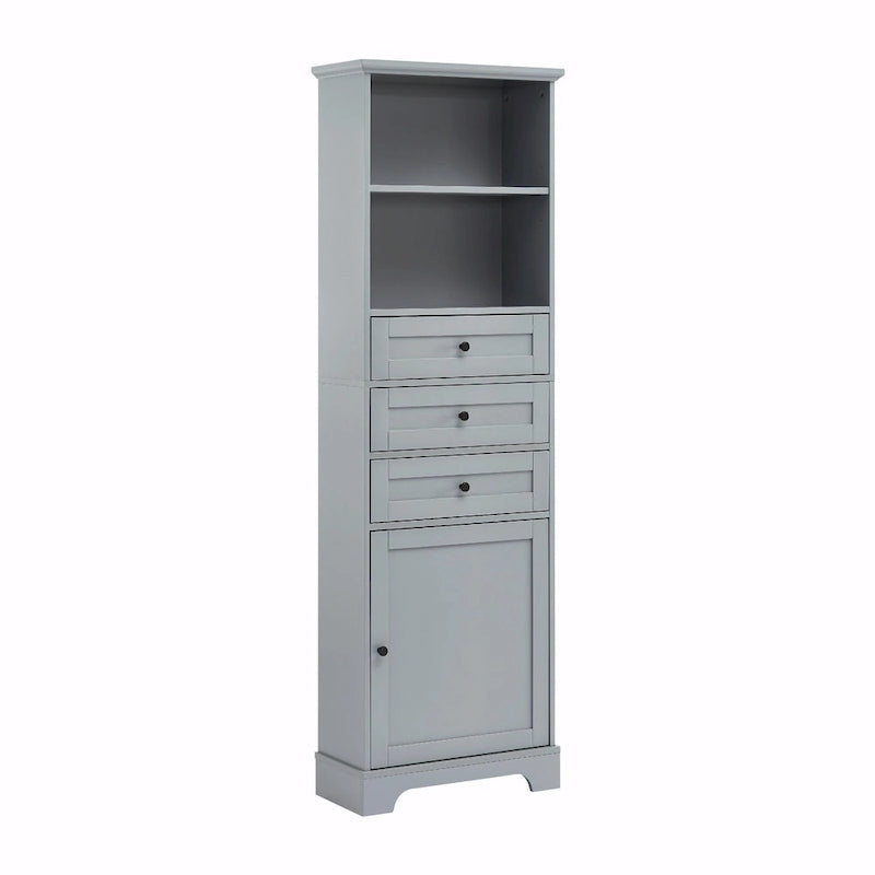 Tall Storage Cabinet with 3 Drawers, Adjustable Shelves & Door - MDF Waterproof Bathroom Organizer with Anti-Tipping Device for Multi-Room Use
