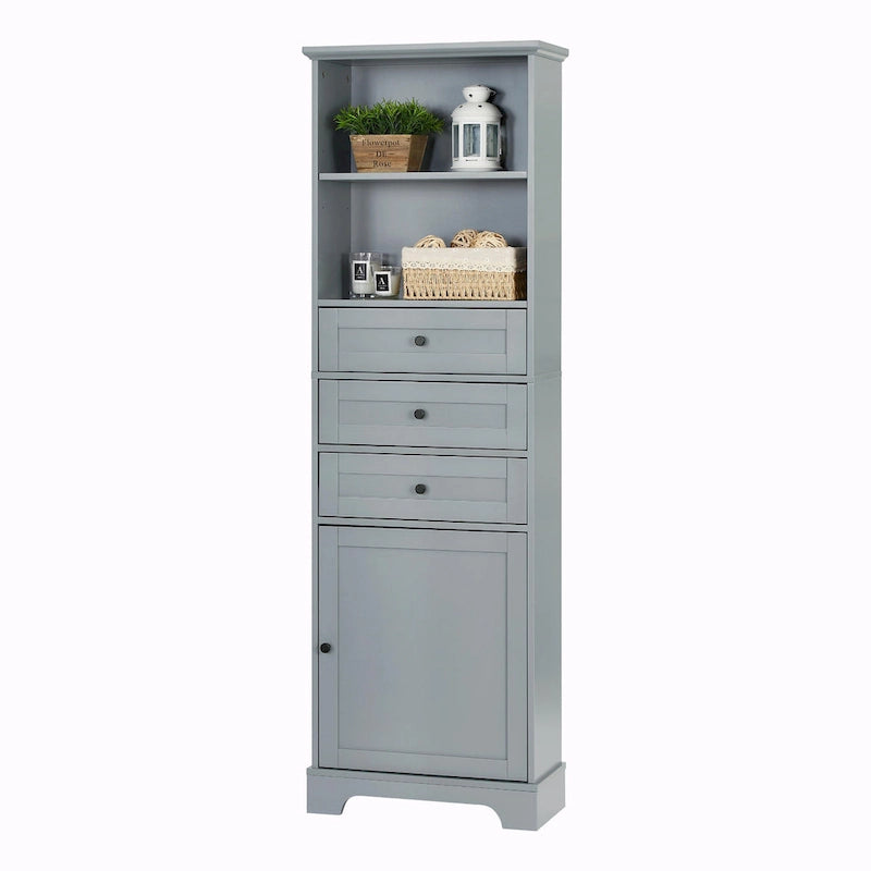 Tall Storage Cabinet with 3 Drawers, Adjustable Shelves & Door - MDF Waterproof Bathroom Organizer with Anti-Tipping Device for Multi-Room Use