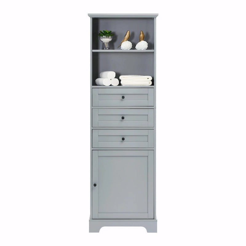 Tall Storage Cabinet with 3 Drawers, Adjustable Shelves & Door - MDF Waterproof Bathroom Organizer with Anti-Tipping Device for Multi-Room Use