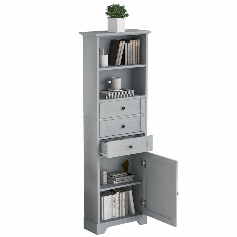 Tall Storage Cabinet with 3 Drawers, Adjustable Shelves & Door - MDF Waterproof Bathroom Organizer with Anti-Tipping Device for Multi-Room Use