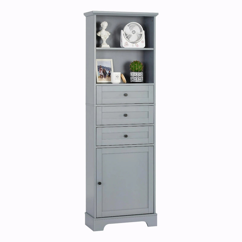 Tall Storage Cabinet with 3 Drawers, Adjustable Shelves & Door - MDF Waterproof Bathroom Organizer with Anti-Tipping Device for Multi-Room Use