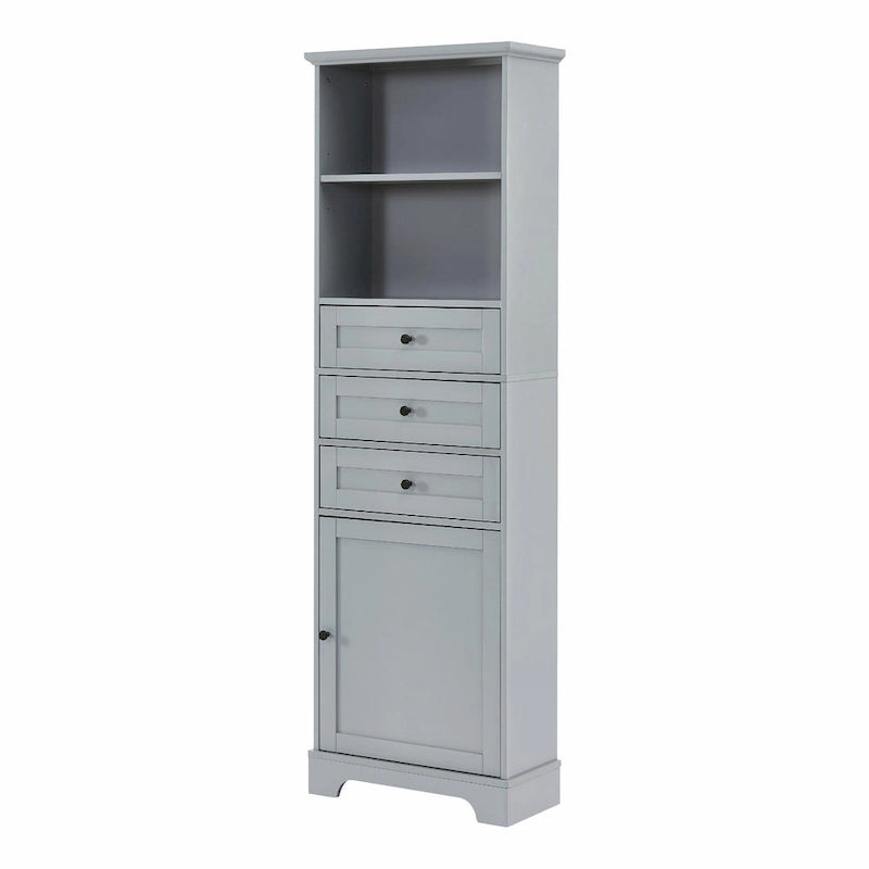 Tall Storage Cabinet with 3 Drawers, Adjustable Shelves & Door - MDF Waterproof Bathroom Organizer with Anti-Tipping Device for Multi-Room Use