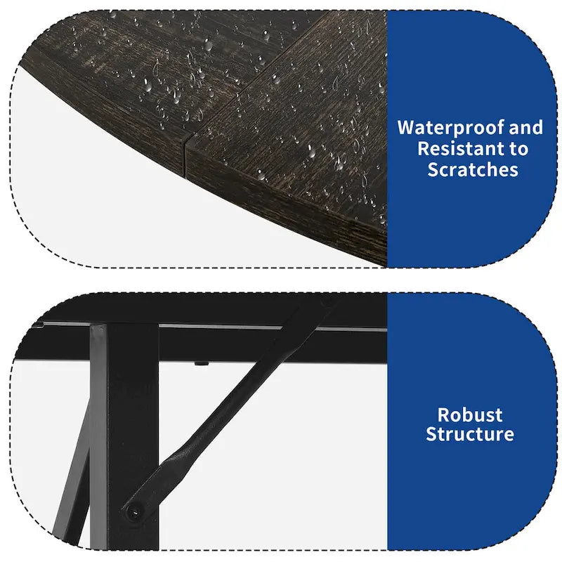 47" Round Dining Table for 4-6 People with Storage Shelves - Waterproof Wooden Top, X-Shaped Metal Legs, 330 lbs Capacity - Rustic Brown & Black