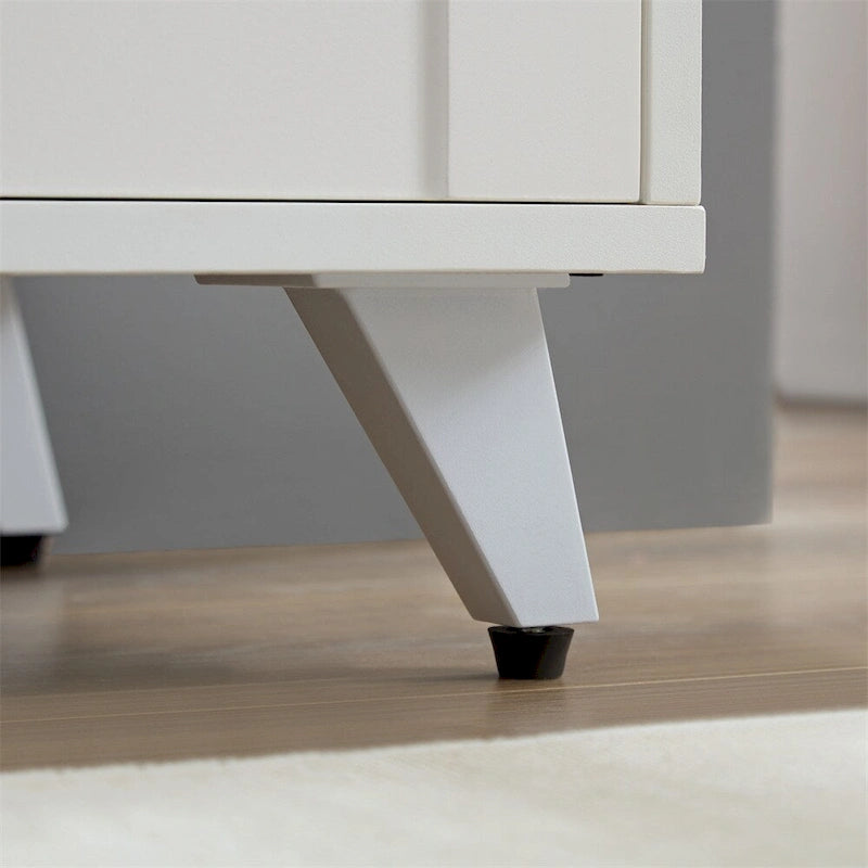 White Sideboard Buffet Cabinet - 3 Doors with Soft-Close Hinges, Water Ripple Design, Gold Accents, Removable Shelves