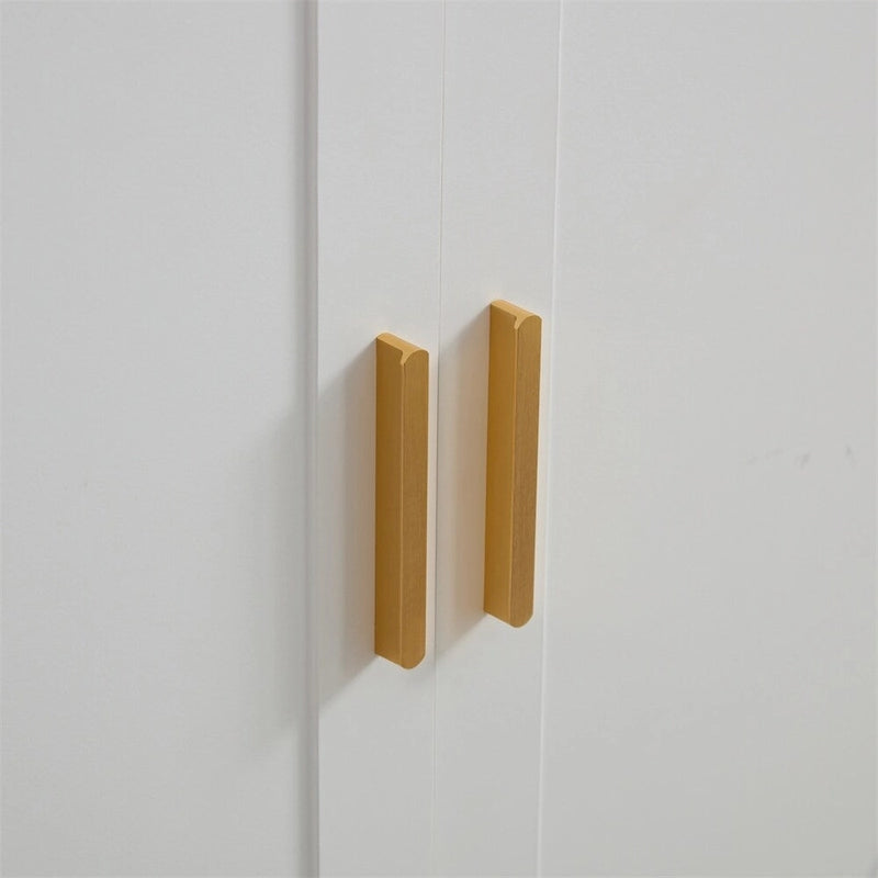 White Sideboard Buffet Cabinet - 3 Doors with Soft-Close Hinges, Water Ripple Design, Gold Accents, Removable Shelves