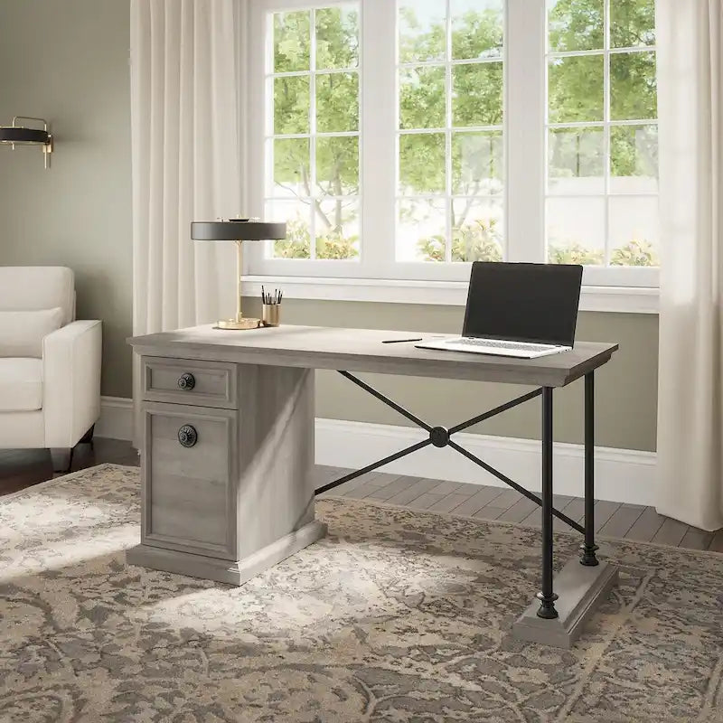 60W Industrial Designer Desk with Storage, Full-Extension Drawer, Adjustable Shelf, 200 lbs Capacity