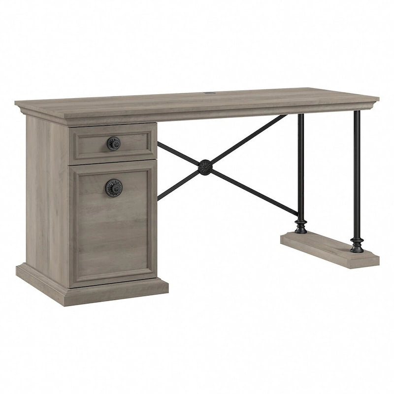 60W Industrial Designer Desk with Storage, Full-Extension Drawer, Adjustable Shelf, 200 lbs Capacity