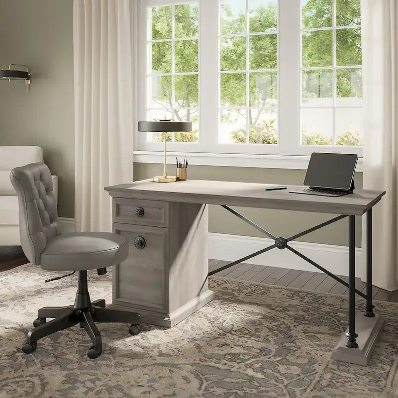 60W Industrial Designer Desk with Storage, Full-Extension Drawer, Adjustable Shelf, 200 lbs Capacity