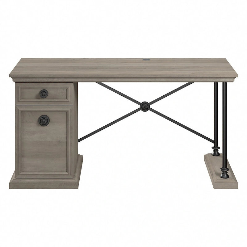 60W Industrial Designer Desk with Storage, Full-Extension Drawer, Adjustable Shelf, 200 lbs Capacity